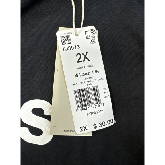 Adidas Women Plus Size Black Logo Linear Tshirt, 2X - Picture 2 of 2